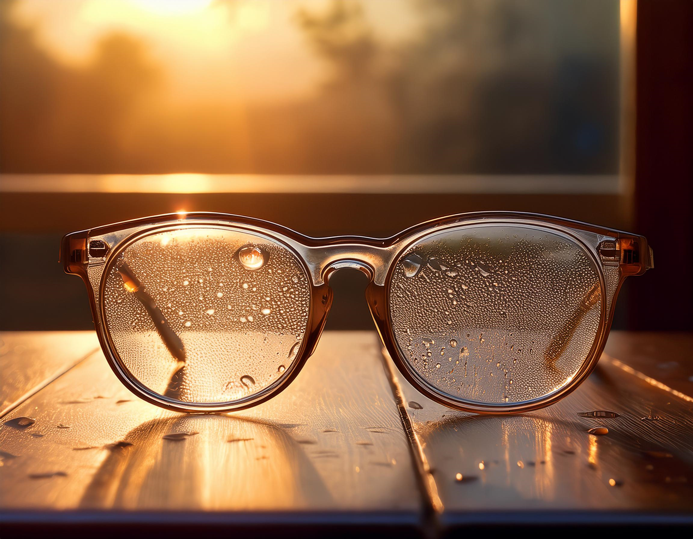 Firefly glasses with condensation on the lenses on the table in room 43729 What to put on glasses to prevent fogging