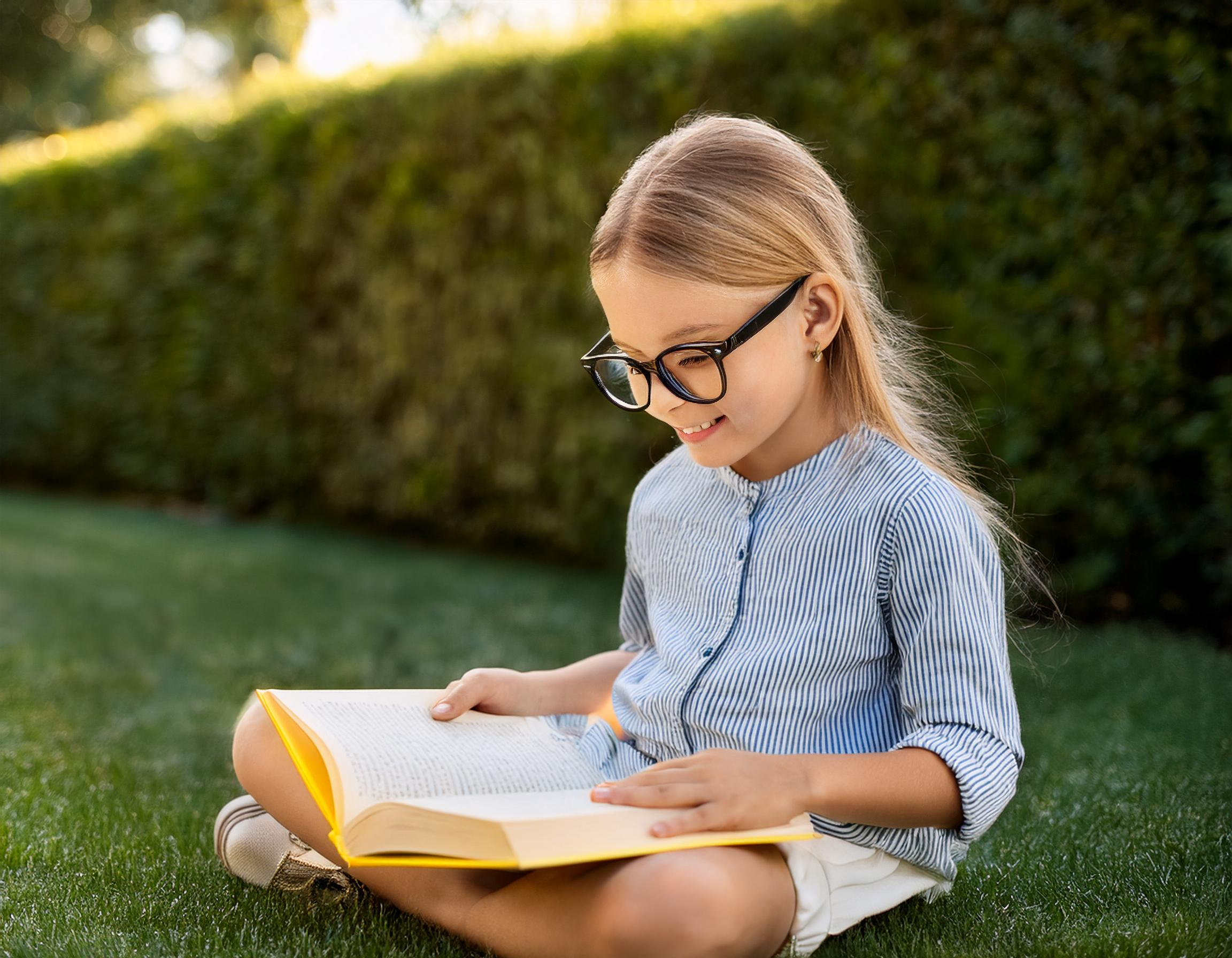 Firefly A child wearing durable stylish glasses playing outdoors or reading a book showing how gla How often should you change your glasses