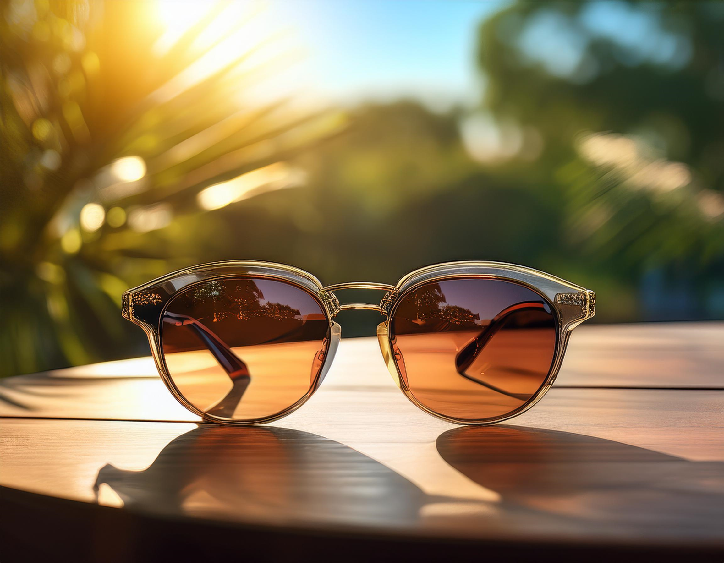 Firefly A pair of stylish sunglasses resting on a sunny outdoor table showcasing UV protection and What is a significant change in eyeglass prescription