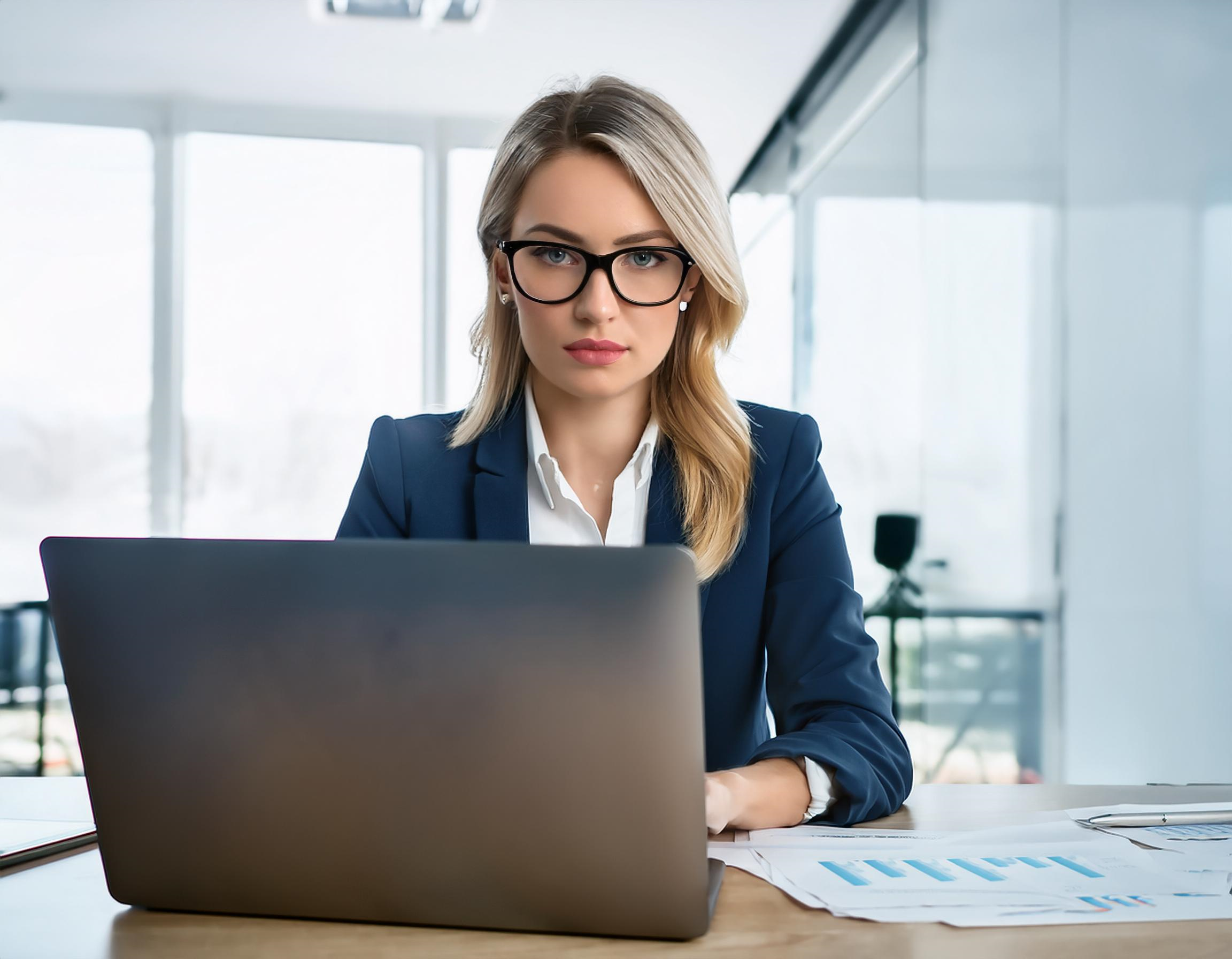 Firefly A professional working on a laptop wearing glasses with a calm and focused expression. 6675 How often should you change your glasses