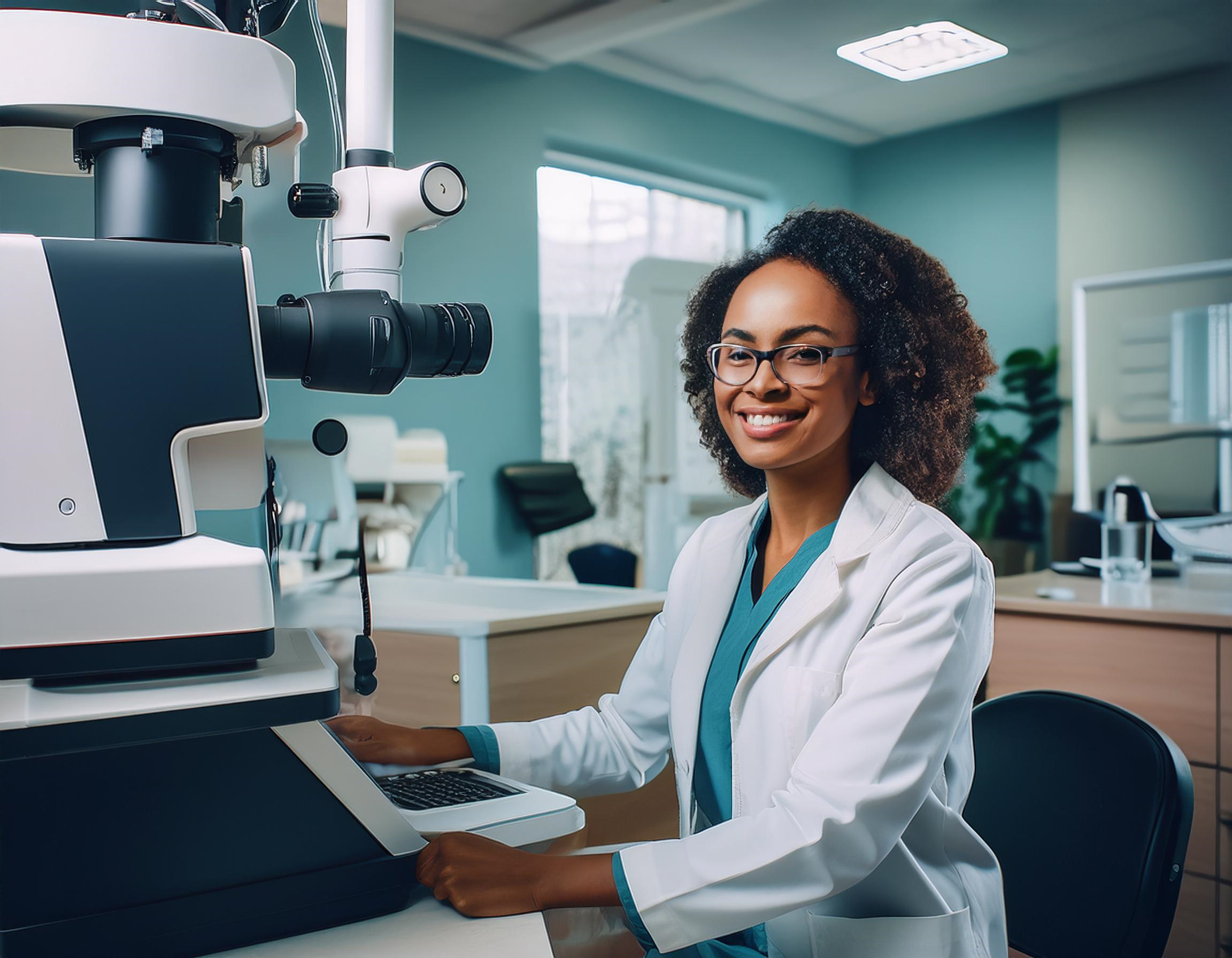 Firefly A sleek modern optometrists office featuring advanced diagnostic equipment and a smiling What is a significant change in eyeglass prescription