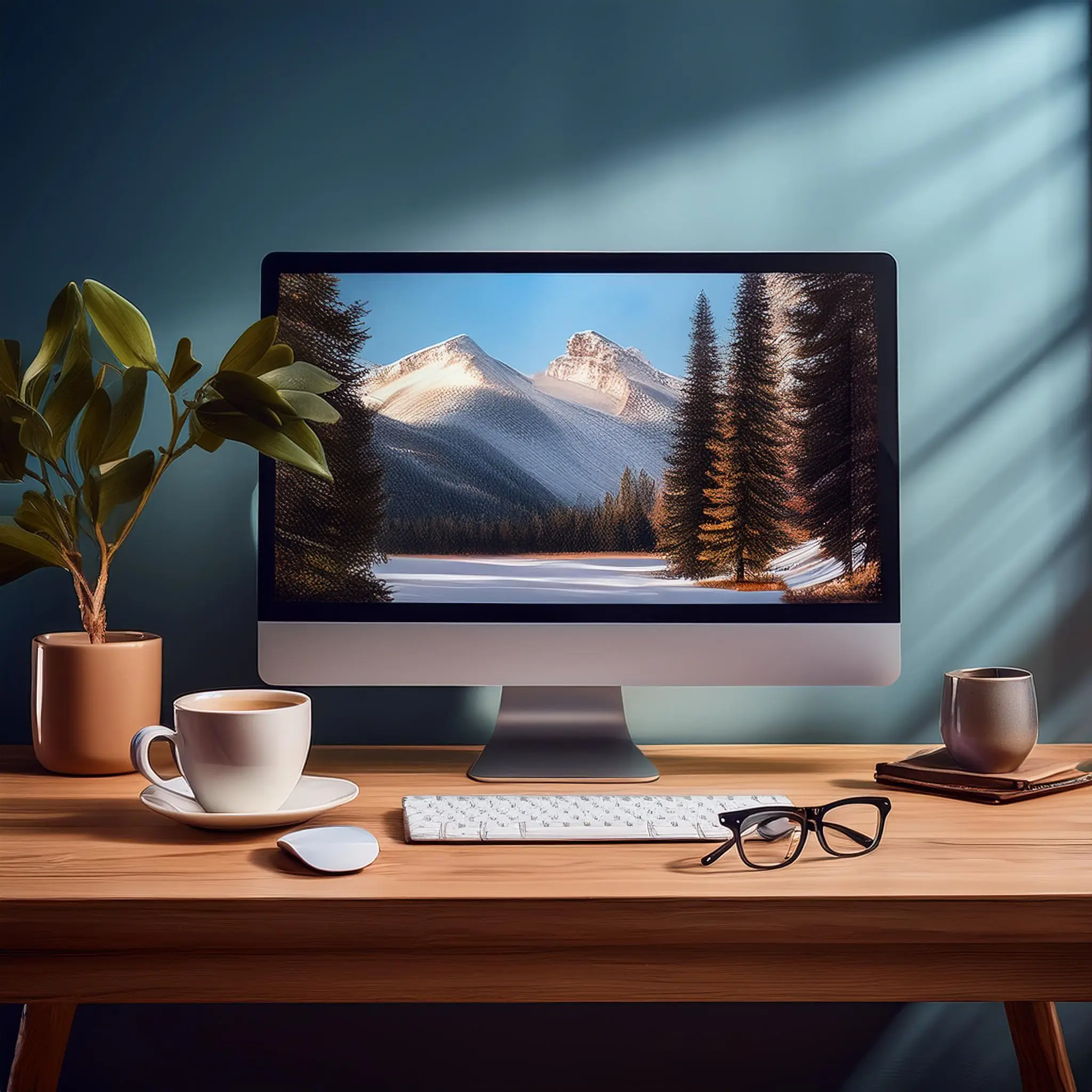 Firefly A home office setup with a monitor a cup of coffee and a pair of stylish computer glasses Computer Glasses