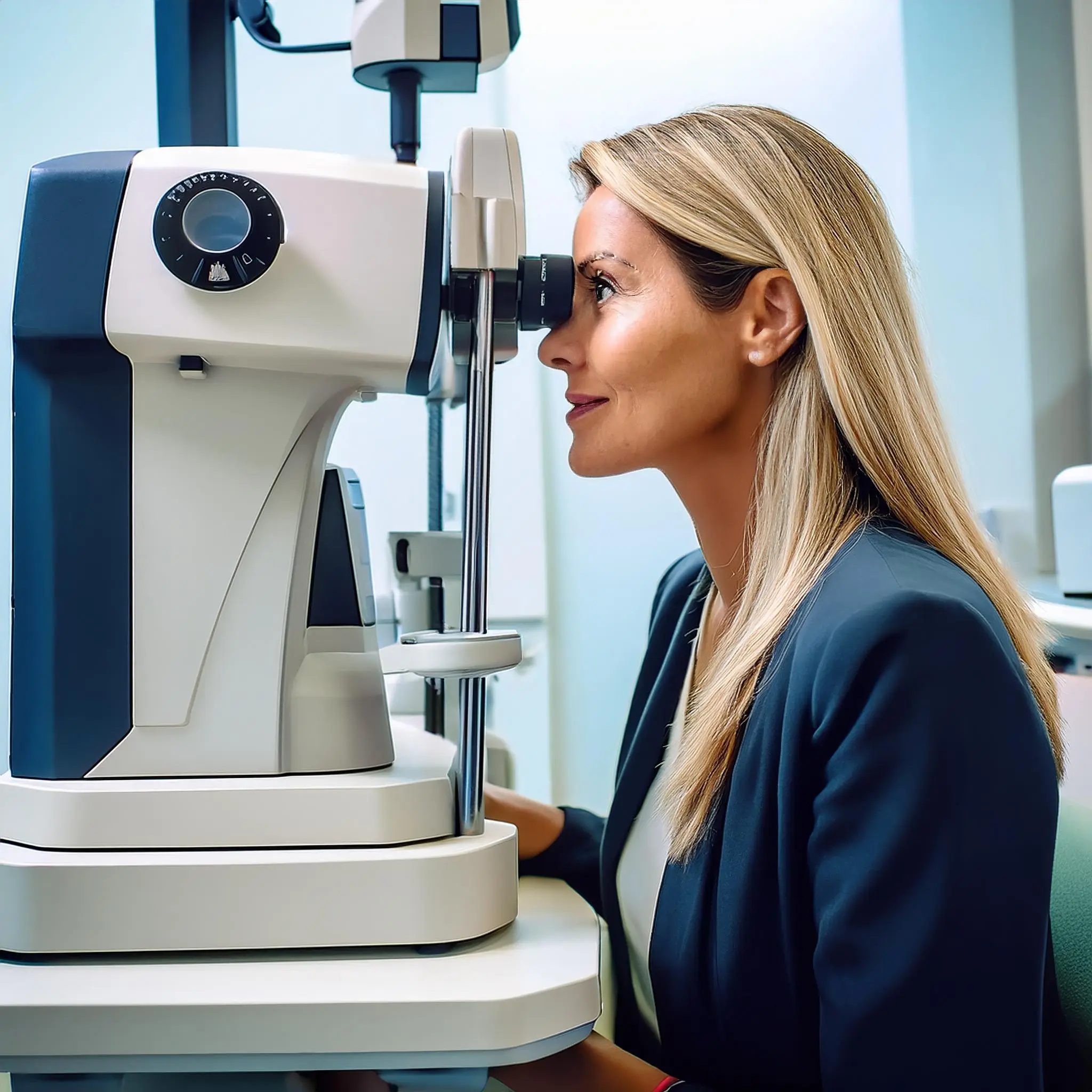 Firefly A patient sitting in front of an optometry machine while the doctor checks their vision. 884 Optometrist in Elmira Ontario